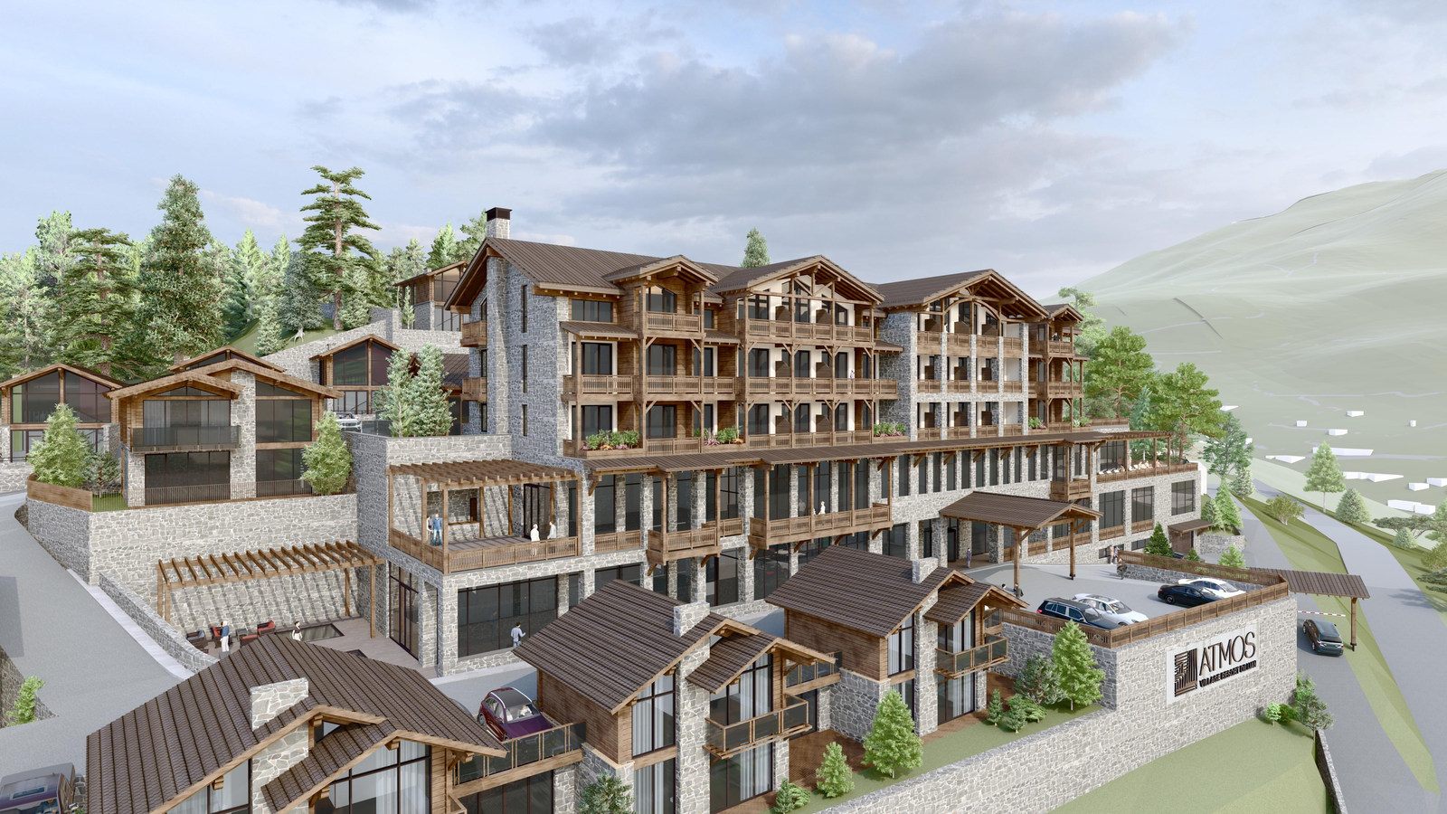 The main hotel and cottages from the opposite side